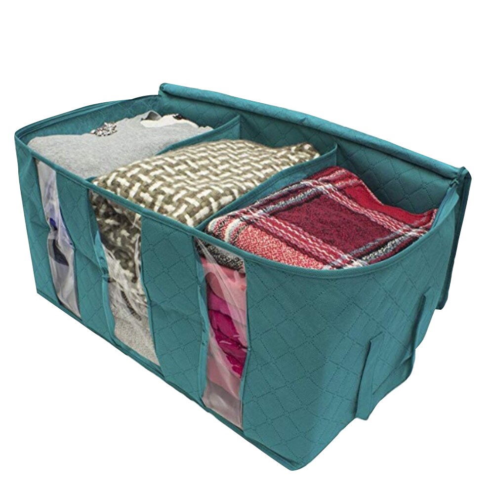 Non-Woven Fabric Wardrobe Storage Box With 3 Compartments Zipper Folding Storage Box Clear Window Organizer With Handles 1Pcs