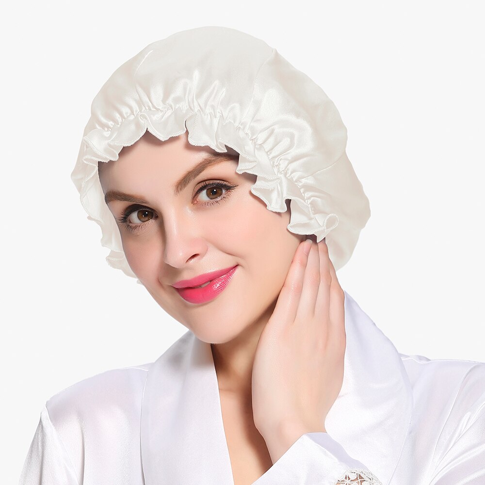 LILYSILK Silk Night Sleep Cap Silk Cap for Sleeping Women Flounced Brand Solid 19 Momme Hair Care Accessories: Ivory