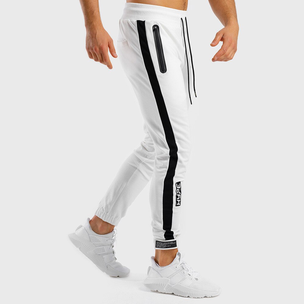 Jogger Sweatpants Men Casual Patchwork Pants Gyms Fitness Workout Sportswear Trousers Autumn Male Cotton Trackpants Pencil pants: L / White