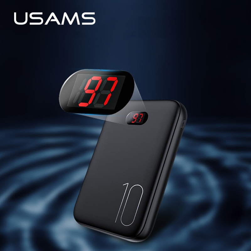 USAMS Power Bank for xiaomi mi iPhone Mini Pover Bank 10000mAh LED Display Powerbank External Battery Poverbank Fast charging