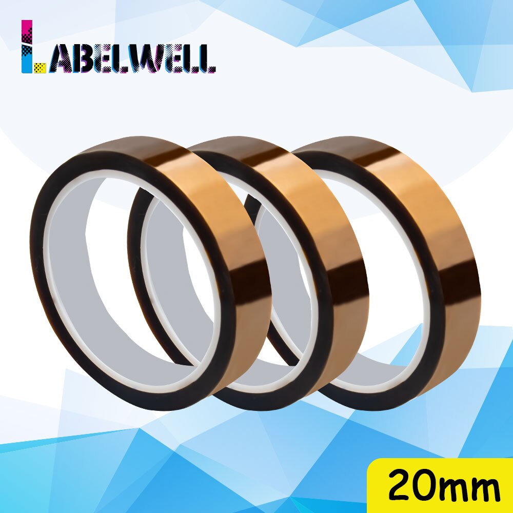 Labelwell 3 uds cinta Kapton 6mm 10mm 20mm 25mm 30mm cinta adhesiva de oro de poliimida para alta temperatura resistente al calor para la industria: 20mm