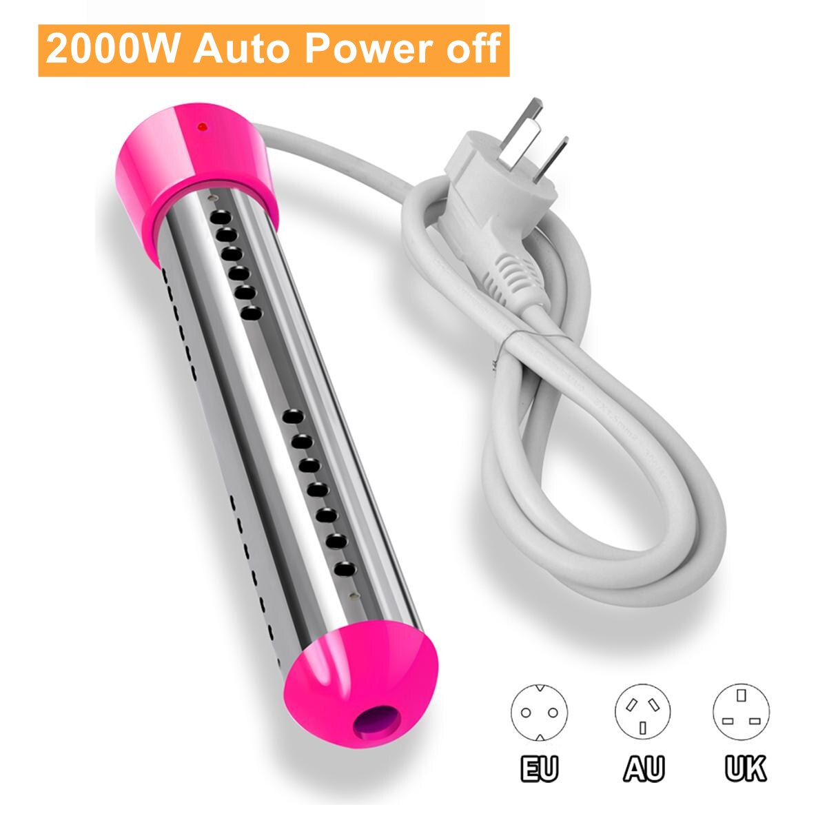 Electric Water Heater Stainless Floating 2500W/2000W Electric Heater Boiler Portable Immersion Suspension Bathroom Swimming Pool: Pink 2000W-Auto / EU Plug