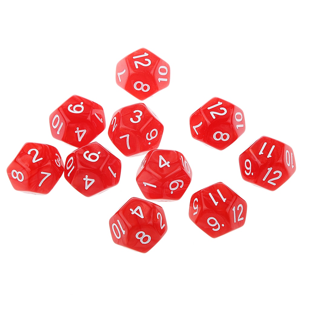 10 stk tolvsidet  d12 spilleterninger til d&d rpg festspil terninger rødt matematiklegetøj
