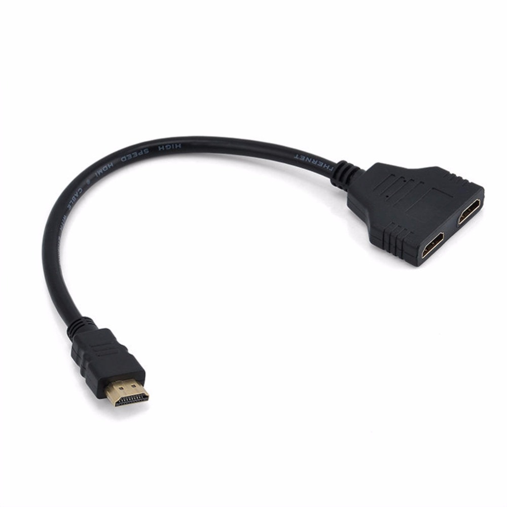 1pc hdmi 2 dobbelt port y splitter 1080p hdmi  v1.4 han til dobbelt hun adapter kabel 1 in 2 ud hdmi konverter tilslut kabel ledning