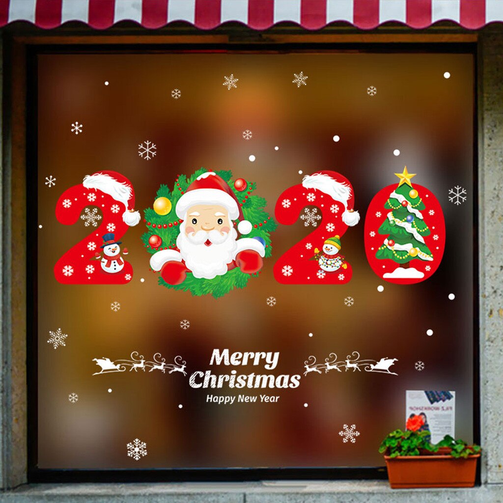 Window Stickers Merry Christmas Wall Stickers Santa Claus Window Room Decoration PVC Vinyl Year Home Decor