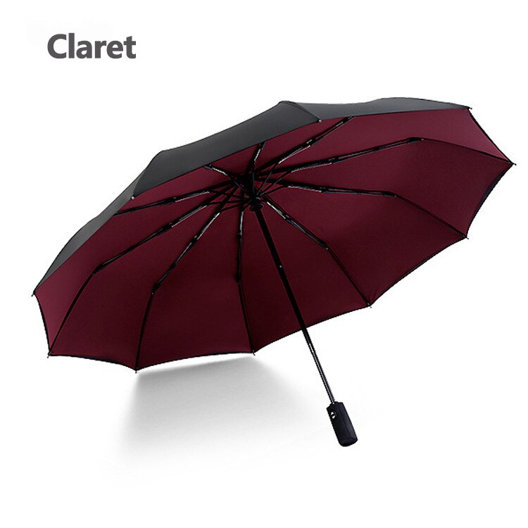 Two-layer Rain Umbrellas Men Women Automatic 3 Fold Windproof 10 Ribs Large Parasol Female Sunny Rainy Solid Color Umbrella: Redwine