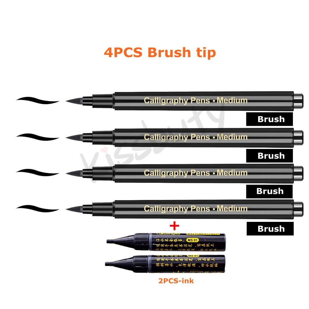 4/6 Stks/set Kalligrafie Pen Brush Pennen Hand Belettering Pennen Extra Fijne Borstel Art Marker Schrijven Tekening Schoolbenodigdheden briefpapier: Brush set-6pcs