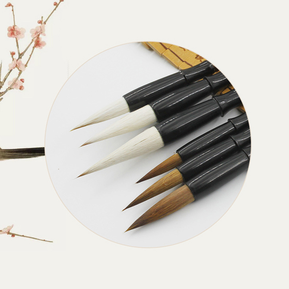 6 stk hvid ulden børste brun væsel uld hår kinesisk japansk kalligrafi pensel pen sæt kunst til kontor skole darwing forsyninger