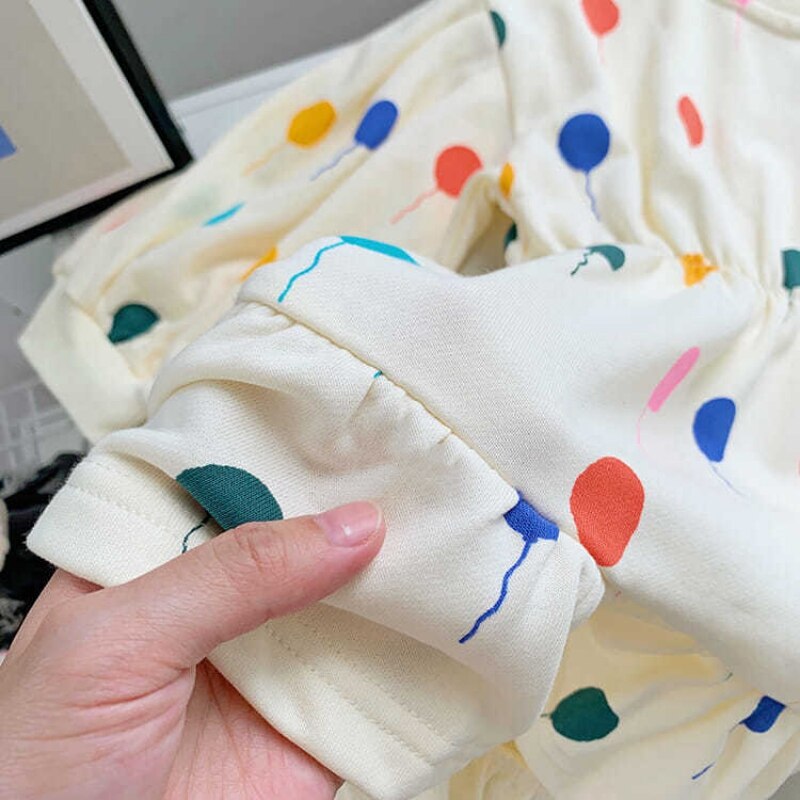 Girl Dot Print Princess Dress Autumn Spring Sweatshirts Long Sleeve Dress Puff Sleeve Cute Casual Dress Kids Children Clothing