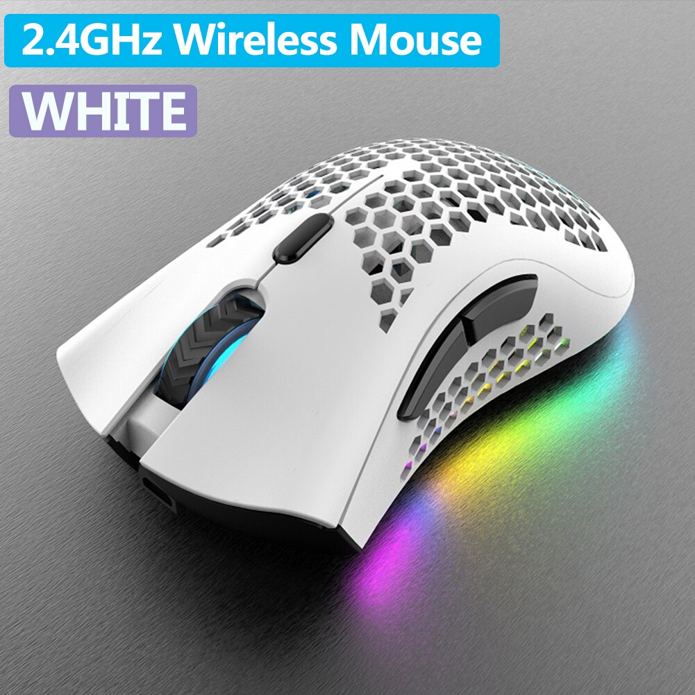 Fornite BM600 2.4GHz Wireless Mouse 2400DPI Adjustable RGB Backlit Honeycomb USB Optical Gaming Mouse Gamer Mice for Laptop PC: White Wireless