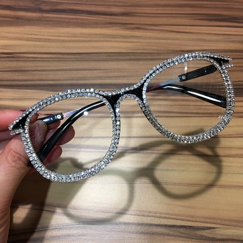 Strass Weitsichtig Lesebrille Frauen Klar Runde Anti Blau Licht Rezept Computer Brille Dioptrien 0 bis + 6,0