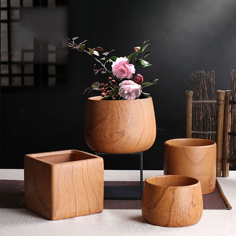 Modern Wood Grain Flower Pot Ceramic Pots For Plants Succulent Pot Cactus Planter Pots Container Bonsai Decorative Planters