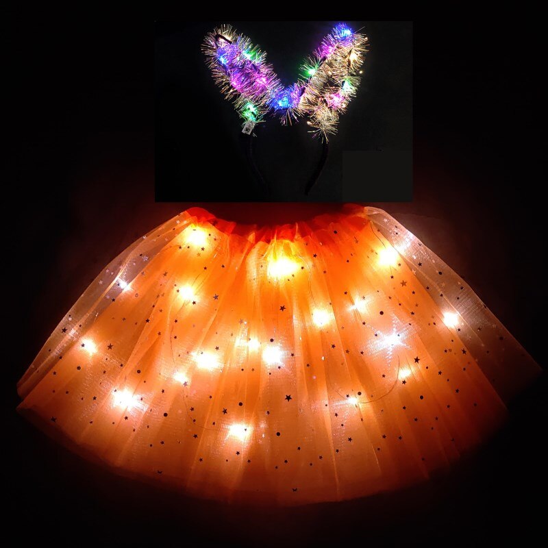 8-12t børne- og piger lysende nederdel led kort nederdel fluffy kort nederdel mærkelig kort nederdel skinnende nederdel hvid nederdel: Orange