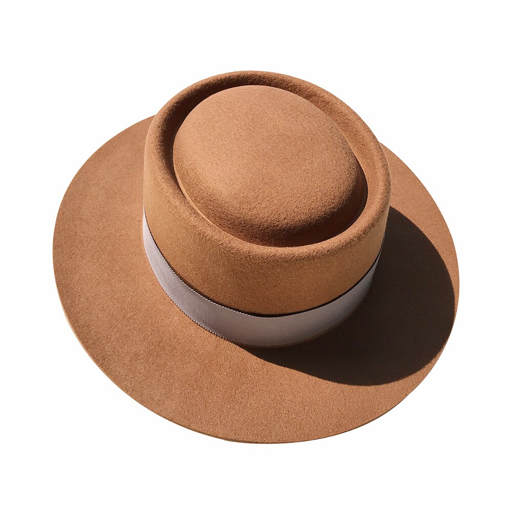 Fedora hatte til mænd kvinder 100%  australske uldfilt bred kant hat læder bælte knusbar pakke: Abrikos