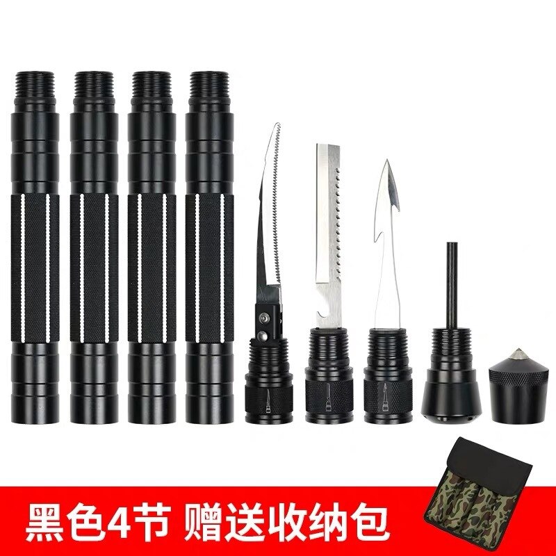 Alpenstock wielofunkcyjny sierp ryby włócznia typu T cztery-sekcja trzymać sześciu sekcji kij z nóż narzędzia samochodowe narzędzia robić materiały zewnętrzne: czarny 4 Bar