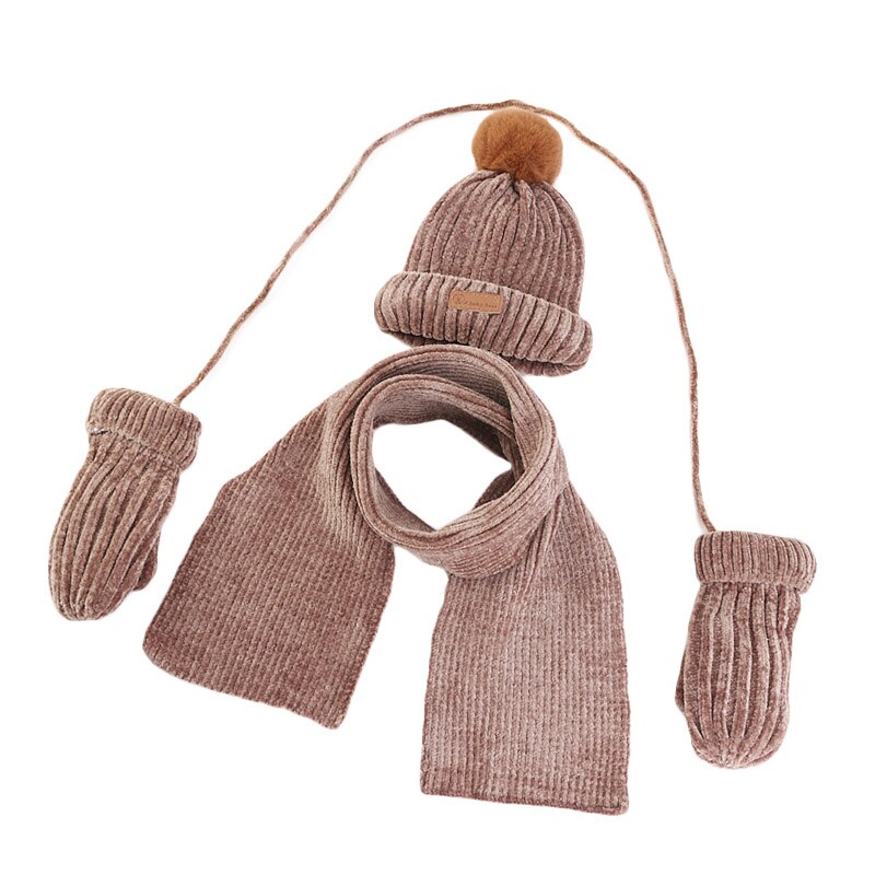Gorro y bufanda para bebé de 1 a 5 años, traje de 3 piezas, invierno, cálido, Chenille, Slouchy, gorro y bufanda para niños y niñas, novedad