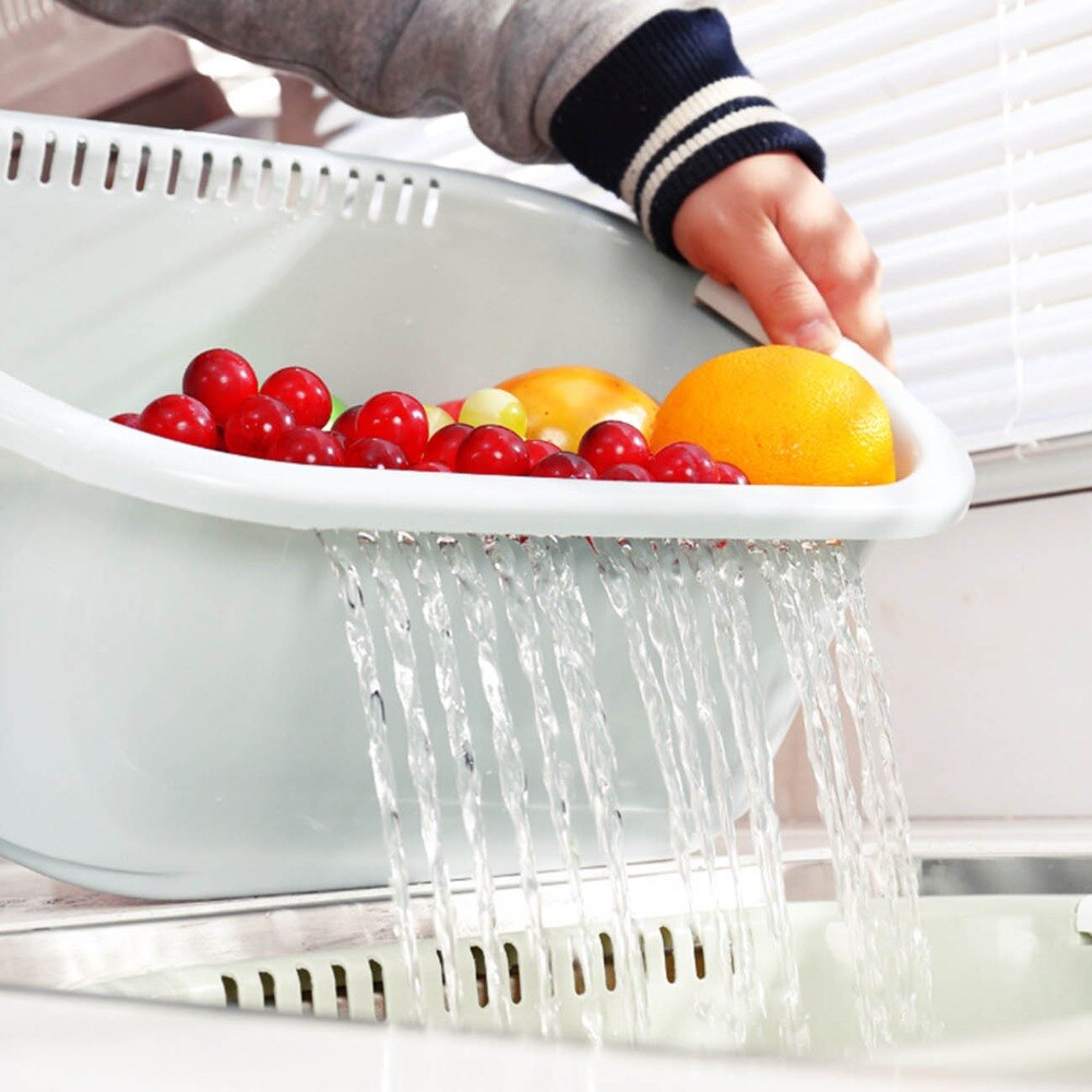 Otherhouse keuken dubbele afvoer mand wassen fruit vergieten afdruiprek bak groenten afvoer zeef voedsel wassen zeven groot