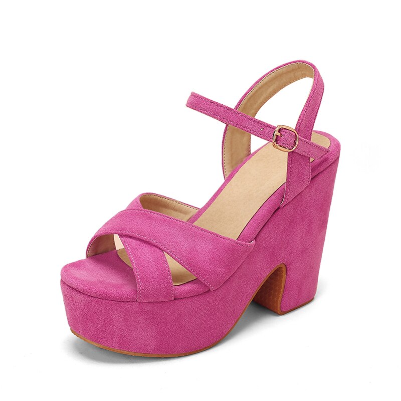 Sandalias de verano con tacón de cuña para mujer, calzado transpirable con plataforma Ultra alta, impermeable, color verde fluorescente: Rojo rosado / 34