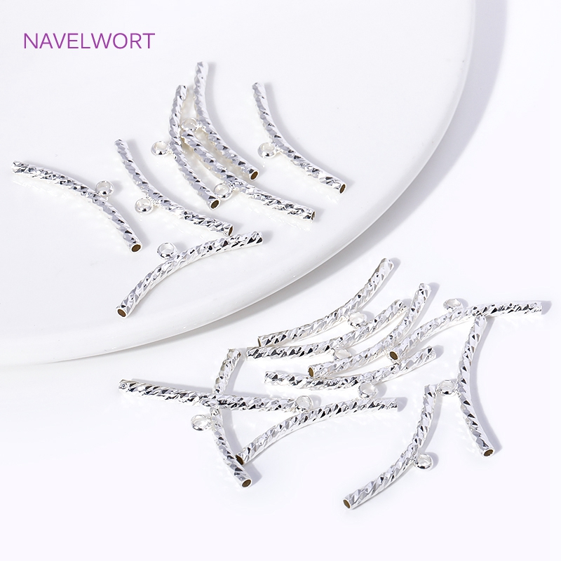 2mm*25mm 18K Gold Plated Corrugated Curved Long Tube Beads Connectors Bails For DIY Jewelry Making Bracelet Necklace Accessories