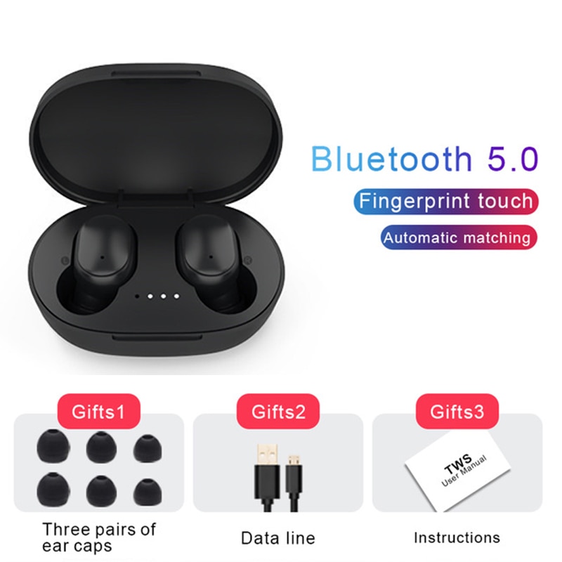 Auriculares TWS A6S, inalámbricos por Bluetooth 5,0, auriculares con micrófono TWS y cancelación de ruido para Xiaomi, iPhone, Huawei y Samsung: Black