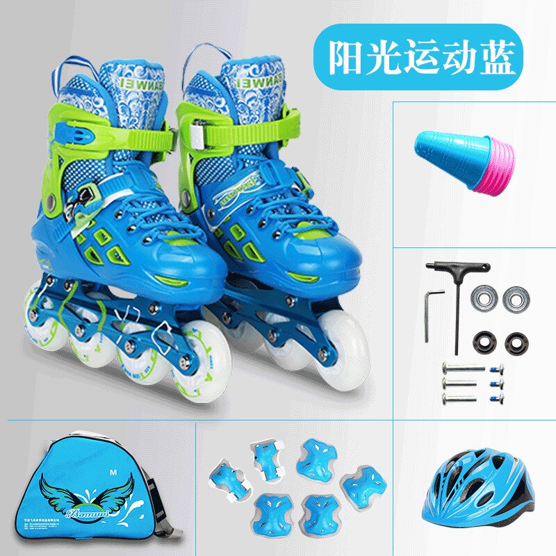 Kinderen Enkele Rij Met Beschermende Kleding Volledige Set Van Schaatsen Outdoor Enkele Rij Rolschaatsen Verstelbare Kinderen Skates: Blauw / 26-29