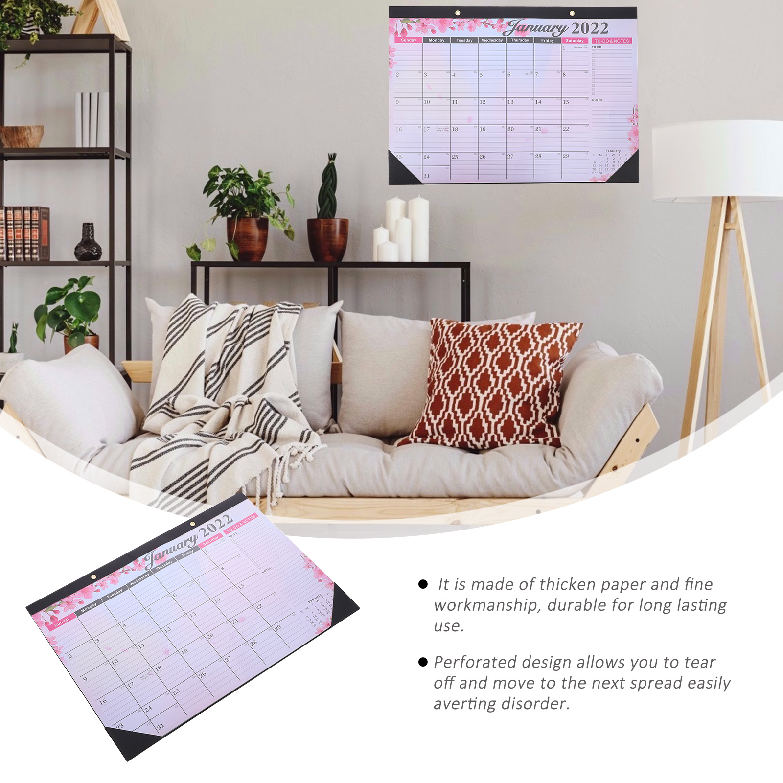 January 2022 - June 2023 Wall Calendar Notepad Hanging Calendar Monthly Desk Calendar