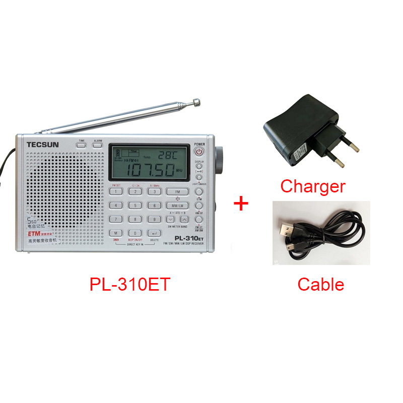 TECSUN PL-310ET FM AM MW SW LW DSP Ontvanger WERELDONTVANGER Kortegolf RADIO Digitale Demodulatie Stereo Radio Receiver: Sliver and charger