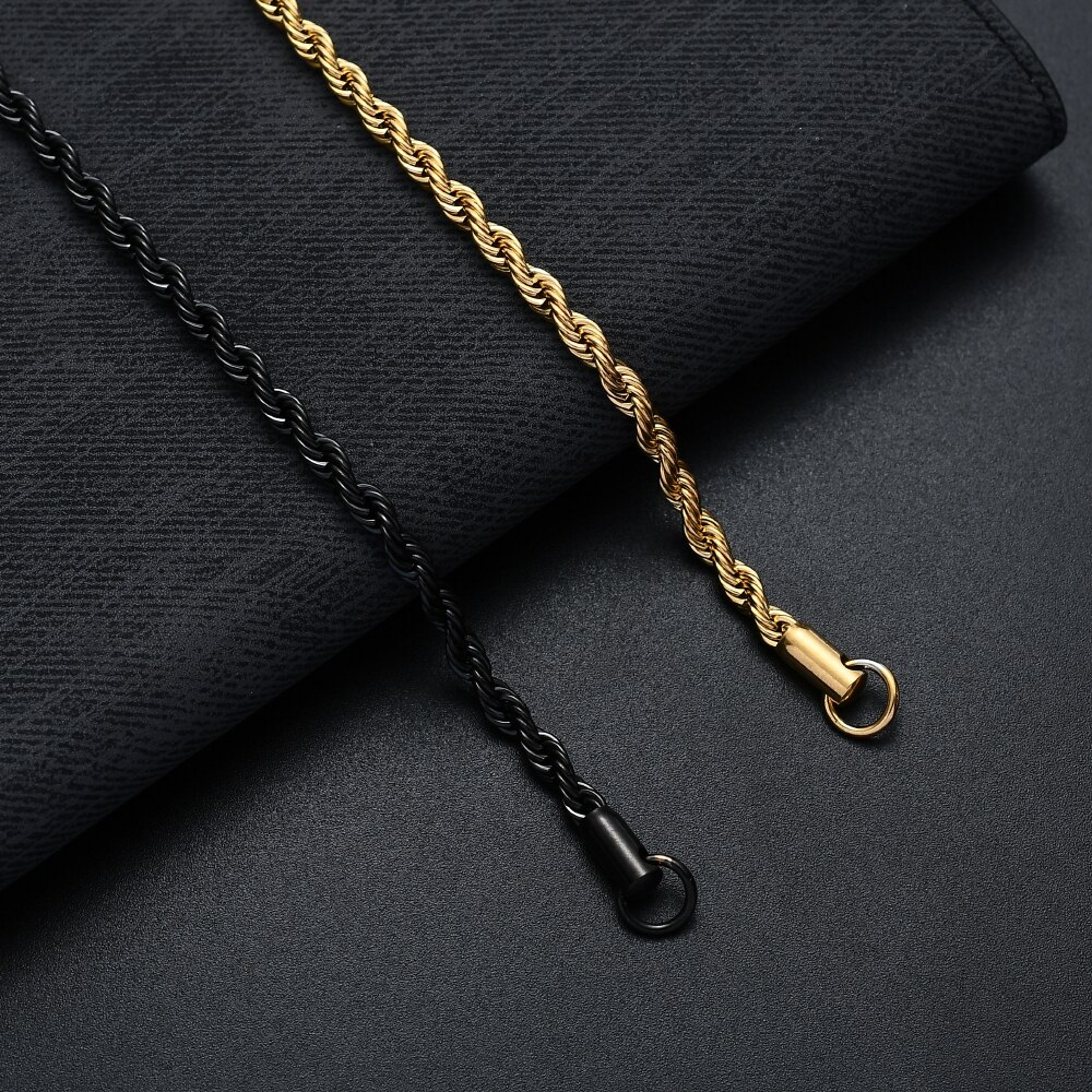 Preço de atacado 316l aço inoxidável banhado a ouro preto torcido corda corrente pulseira para homens e mulheres moda presente jóias