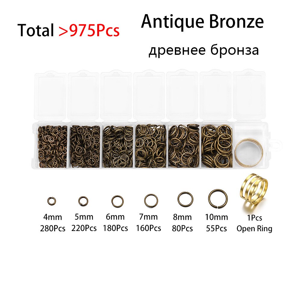 975 Pz/set 4 5 6 7 8 millimetri Anello di Salto Aperto Anello Aperto Connettori FAI DA TE Per La Collana Della Catena Monili Che Fanno set di Trovare Accessori kit: Antique Bronze