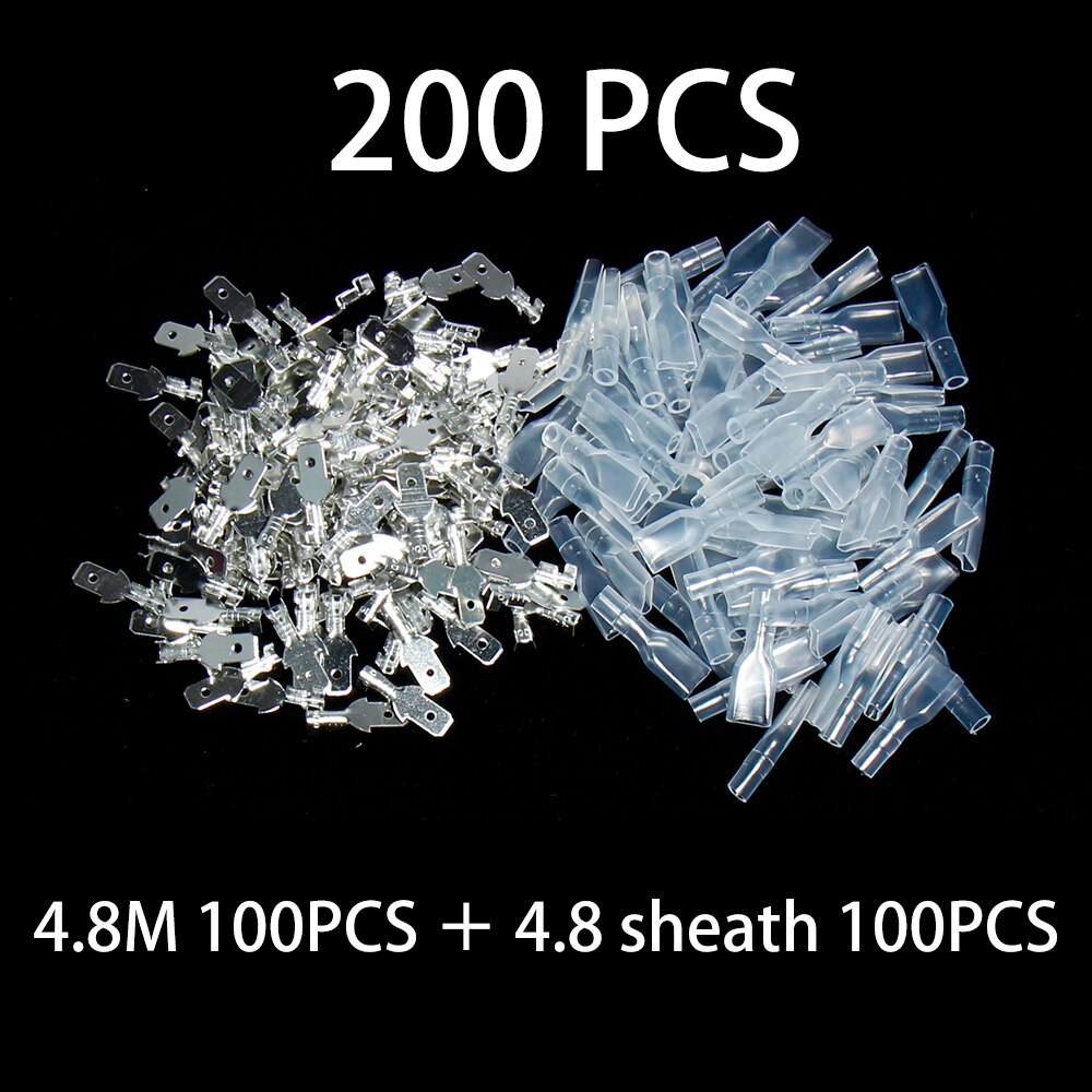 2.8/4.8/6.3 Insulated wire crimp terminal Universal wound connector plug spring insert fast simple terminal sheath: 4.8M 200pcs 100Pairs
