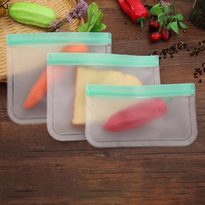 Reusable Silicone Food Storage Bags Leakproof PEVA Fruit Food Freezer Bag Fruit Meat Milk Organizer Ziplock Kitchen Supplies