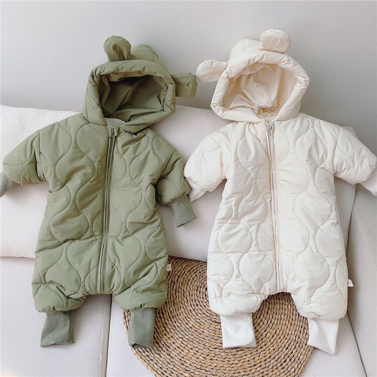 Winter Baby Jungen Und Mädchen Warme Stepp Nettes Bär Langarm Kleinkind freundlicher Dicke Reißverschluss Mit Kapuze Overall Kleidung 0-24M