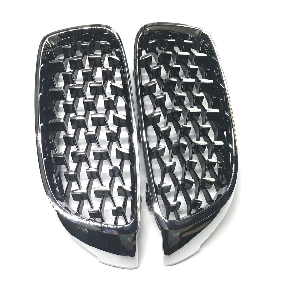 Un par de parrillas de diamantes plateadas/negras con estilo para coche, rejilla delantera ovoide doble para BMW F30 F31 F35 F10 F18 G30 G38 F32 F82
