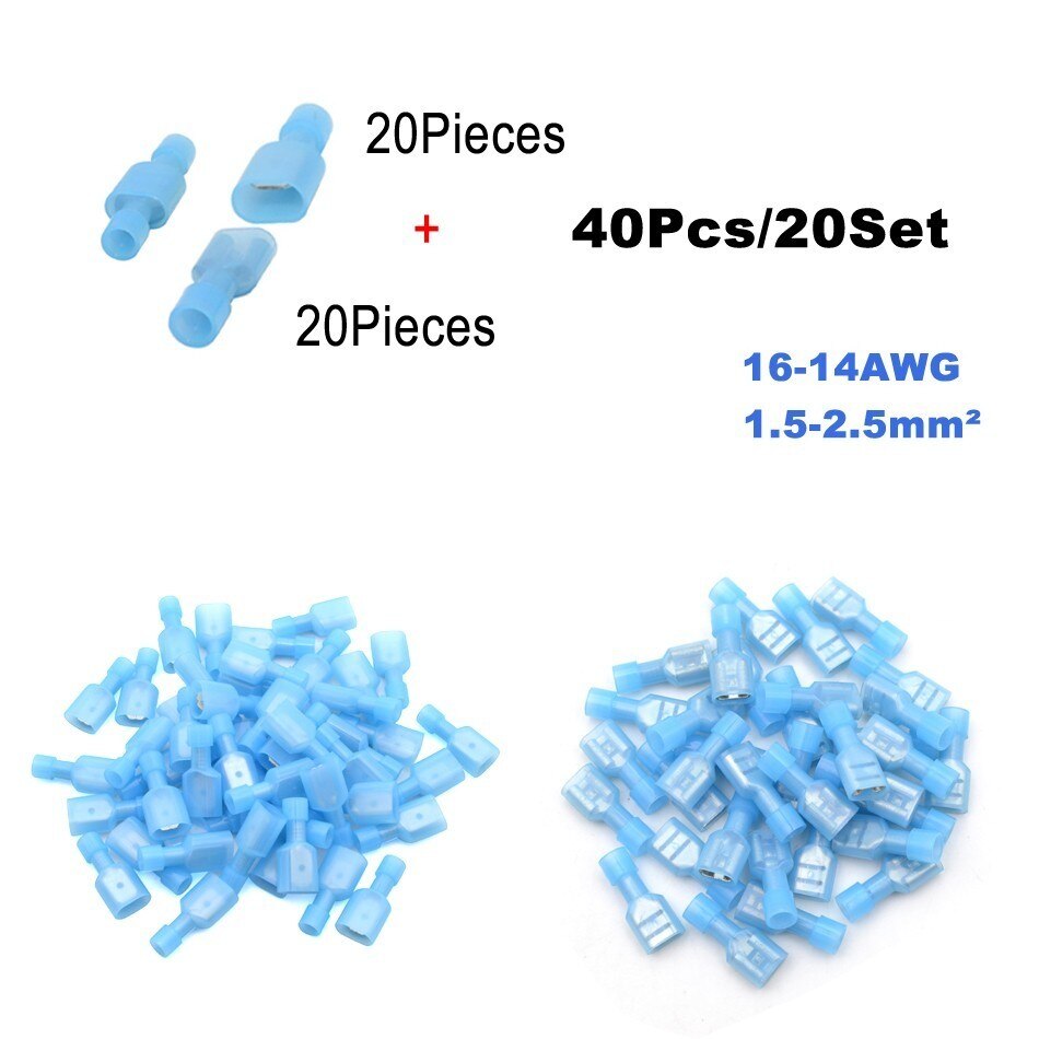 40 pièces 20 ensemble fil électrique connecteur mâle femelle sertissage isolation Nylon câble Terminal MDD FDD voiture terminateur: FDFNylon Blue 20set