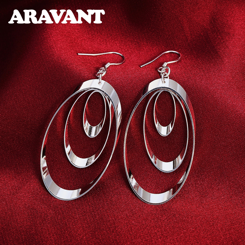 925 argent trois cercle boucles d'oreilles goutte pour les femmes de mariage bijoux de