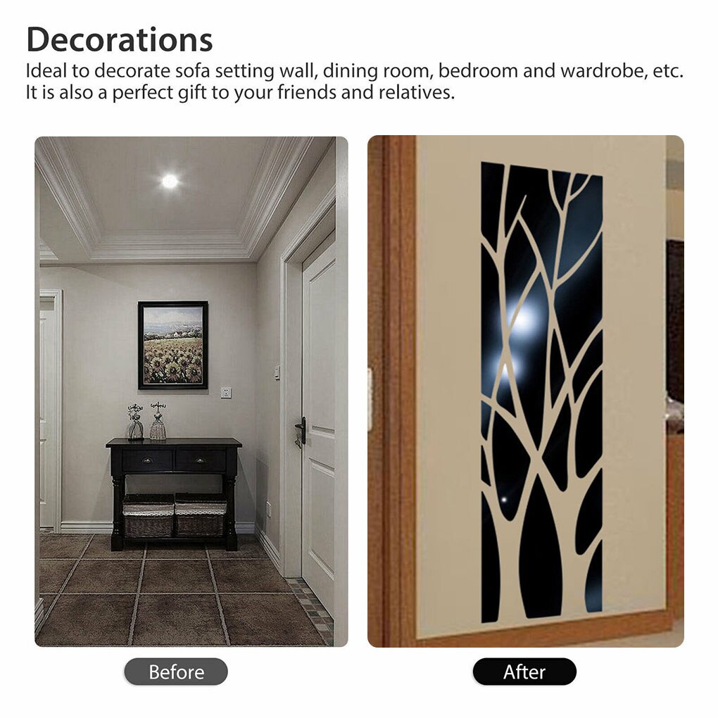 1pc Modern Tree Wall Sticker Living Room Mirror Finish Acrylic Art Wall Decal Home Decor Removable Decoration Sticker