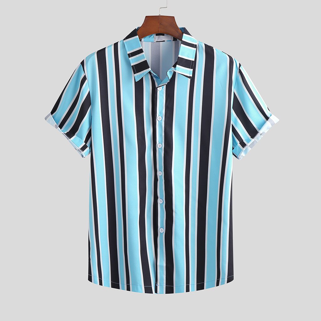 Camisa de manga corta con estampado de de para hombre, blusa informal, para playa camisa hawaiana,: Azul / XXXL