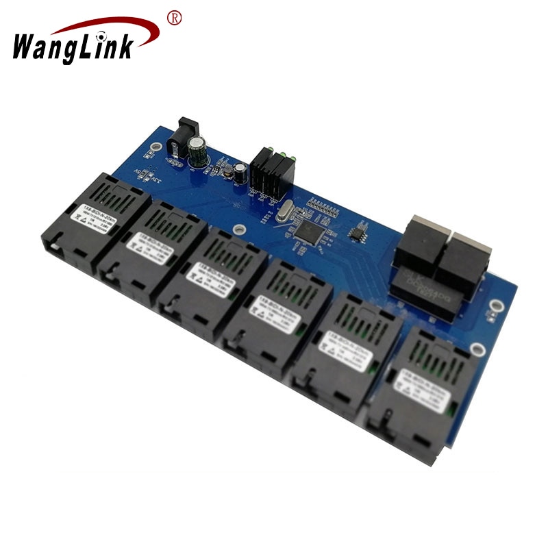 Wanglink 6F2E 10/100M 2 RJ45 6 155M SC convertisseur de commutateur Ethernet rapide 20KM PCBA