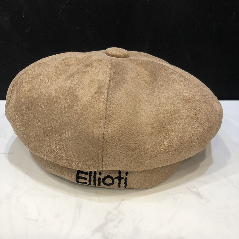 Koreansk version av harajuku broderade bokstav basker barn höst vinter retro bomull student anis pumpa målare hatt: Kaki