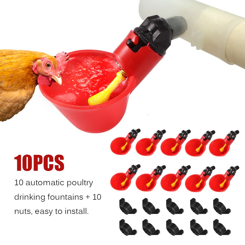 10Pcs Automatic Chicken Drinking Cups Rooster Hen Drinker Fountains Farm Animal Poultry Feeding Watering Supplies