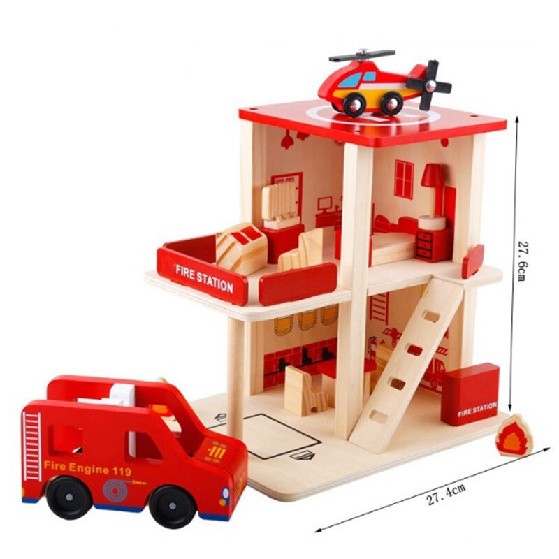 Kinderen Spelen Huis Rollenspel Simulatie Diy Hut Politie Station Fire Station Postkantoor Houten Speelgoed