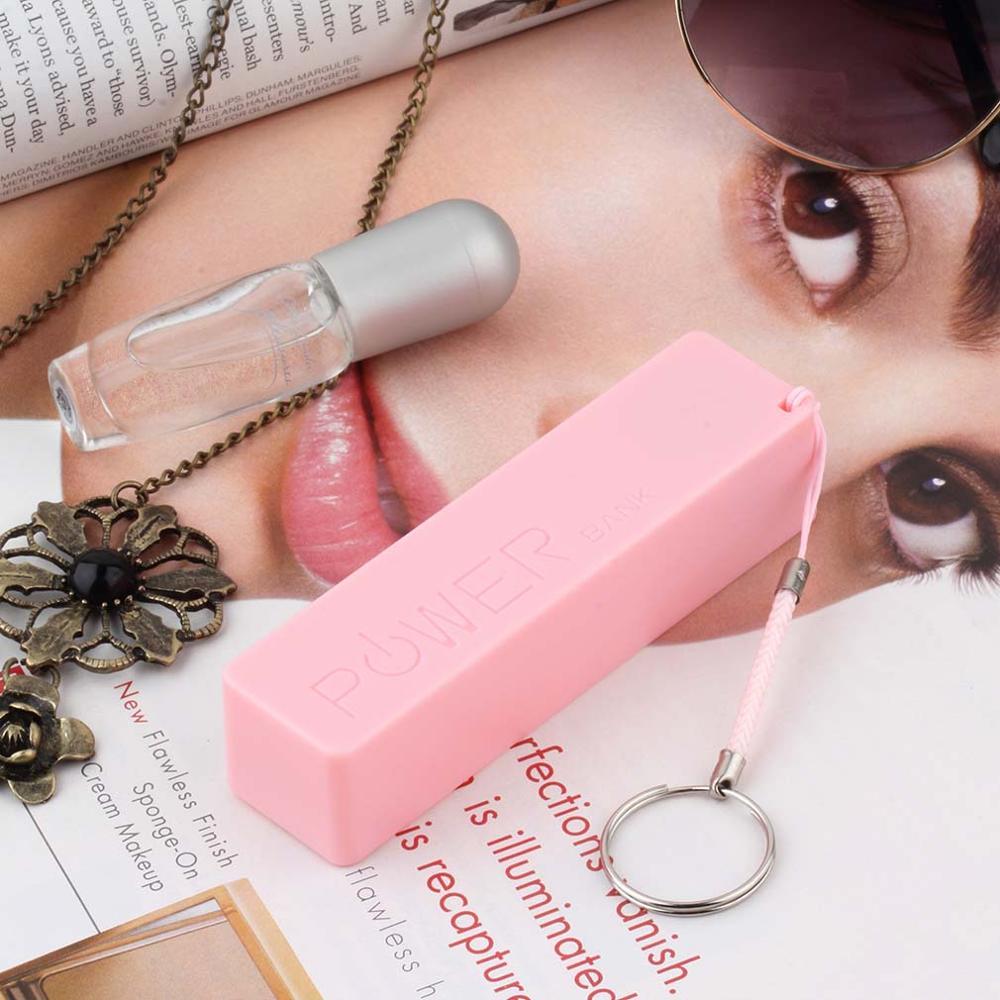 gorący Nowy 1Pc przenośne modne perfumy w kształcie kwadratu mobilna skrzynka zasilająca USB 18650 pokrywa baterii z breloczkiem dla iPhone: Różowy