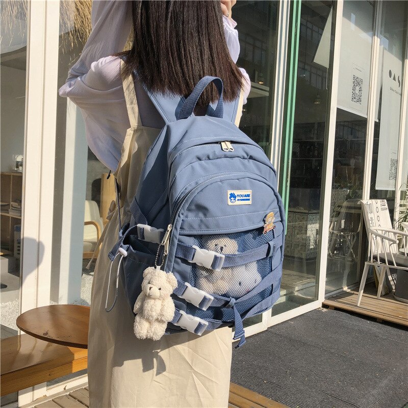 Mesh Hollow Backpack Large Capacity Women Men School Backpack Nylon Shoulder Bag Laptop Teen School Bag Mochilas Unisex Backpack