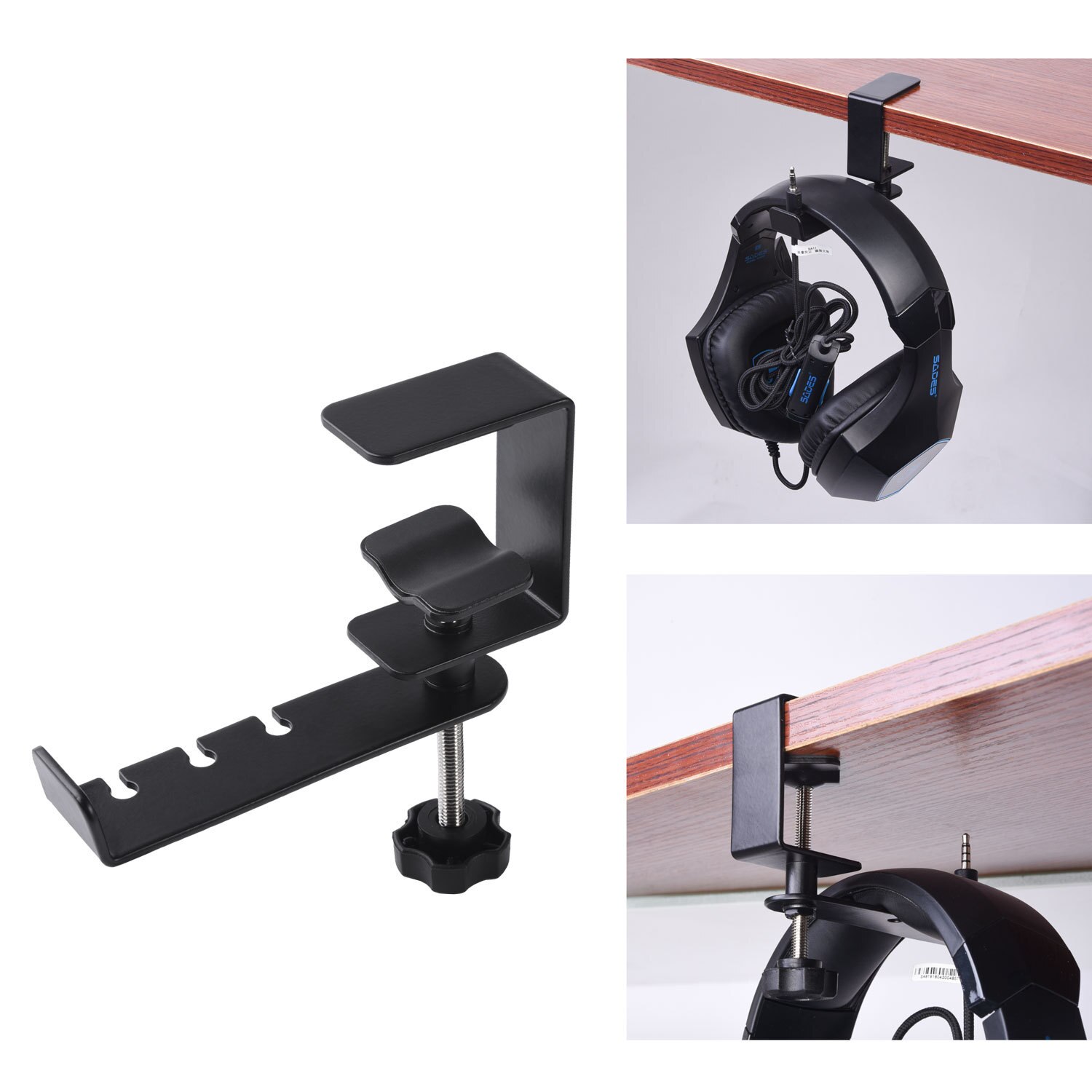 Metal Headphone Hook Holder hanger Stand Adjustable Rotating Clamp Headset Schoolbag Table Desk Clip Shelf Bracket