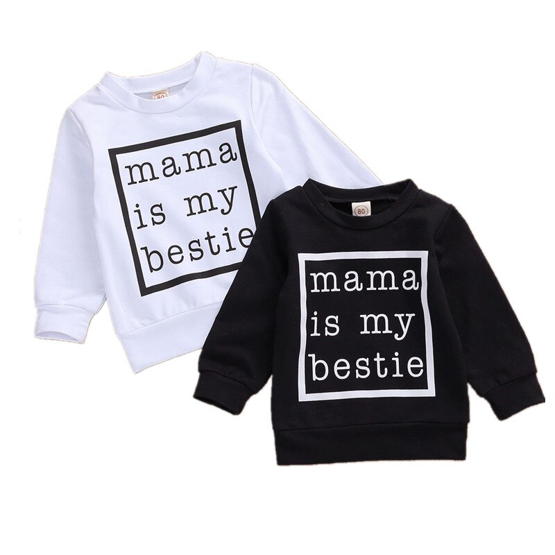 Pojke tjejer hösttröjor långärmade o-ringade toppar vinter varma kläder mama is my bestie brevtryck 0-24m