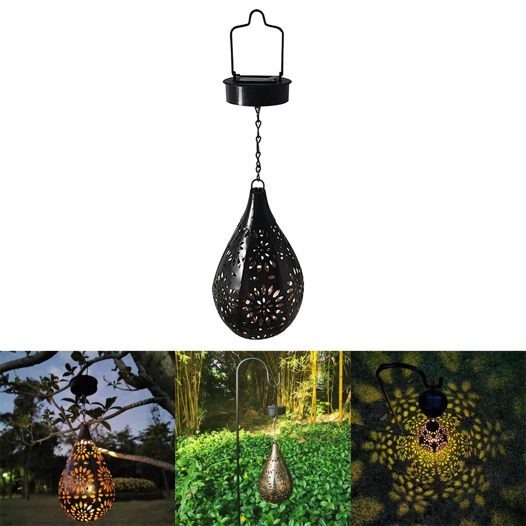 Sollys hage hengende lampe utendørs terrasse lykt vanntett bronse: Svart