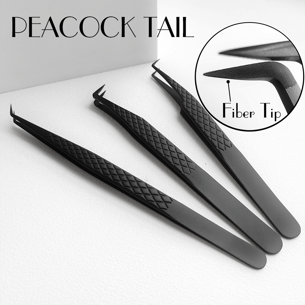 Pinzas para pestañas postizas con punta de fibra para extensiones de pestañas, pinzas negras, punta cerrada perfecta para pestañas