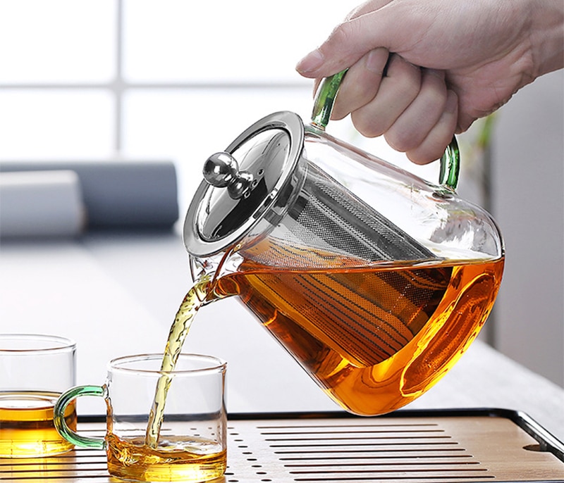 Farverig varmebestandig glas tekande 550ml med filter, tekande kan opvarmes direkte på brandfilter varme kaffekande kedel
