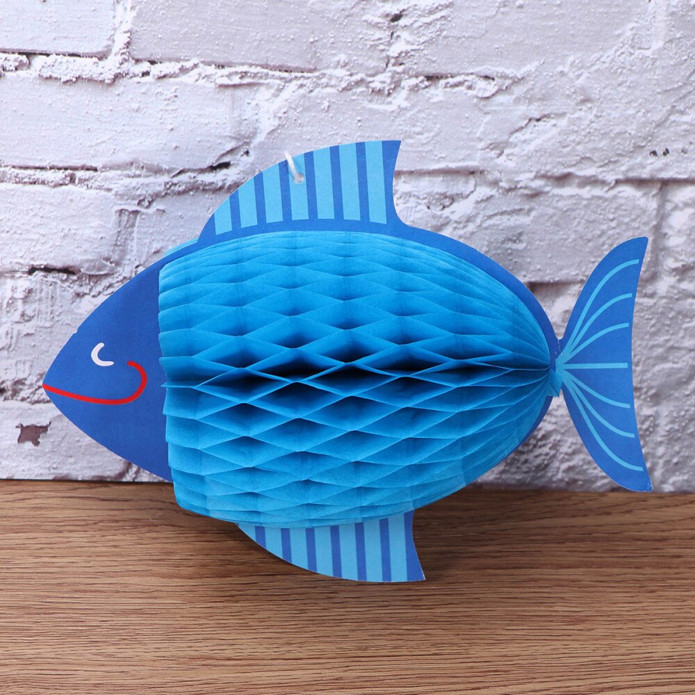 3 sztuk kreatywny 3D w kształcie ryby papieru kulki o strukturze plastra miodu wykwintne papier dekoracyjny kule kwiatowe impreza kieszonkowe dzieci (niebieski)