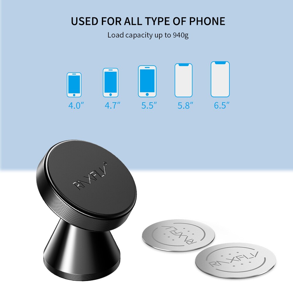 RAXFLY Magnetic Phone Car Holder With Free Send 2PCS Metal Plate Magnet Car Mobile Phone Stand Suporte Soporte Celular Para Auto